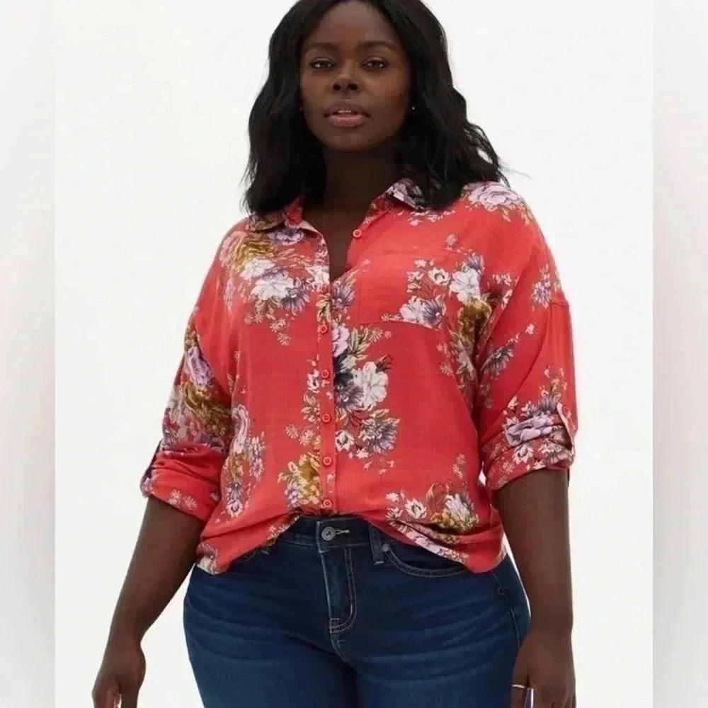 Torrid Linen Drop Shoulder Button-Front Shirt 5